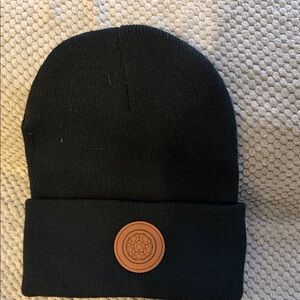 Port and Company Black Beanie with Brown Patch